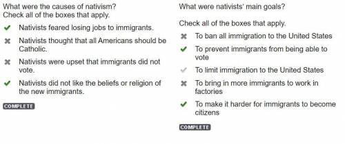 What were the causes of nativism? Check all of the boxes that apply. Nativists feared losing jobs to