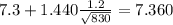 7.3+1.440\frac{1.2}{\sqrt{830}}=7.360