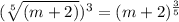 (\sqrt[5]{(m+2)})^{3} =  (m+2)^{\frac{3}{5}}