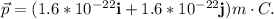 {\vec{p} =(1.6*10^{-22}\bold{i}+1.6*10^{-22}\bold{j})m \cdot C.}