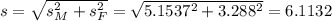 s = \sqrt{s_M^2 + s_F^2} = \sqrt{5.1537^2 + 3.288^2} = 6.1132
