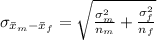 \sigma_{\bar x_m-\bar x_f}=\sqrt{\frac{\sigma_m^2}{n_m}+\frac{\sigma_f^2}{n_f}}