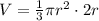 V=\frac{1}{3}\pi r^2\cdot 2r