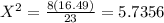 X^{2} = \frac{8 (16.49)}{23}=5.7356