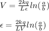 V=\frac{2kq}{L\epsilon}ln(\frac{a}{b})\\\\\epsilon=\frac{2kq}{LV}ln(\frac{a}{b})