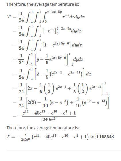 Find the average temperature on that part of the plane 2x + 5y +z = 9 over the square |x| <= 1, y