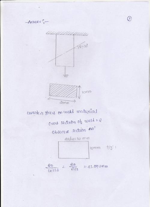 The steel bar has a 20 x 10 mm rectangular cross section and is welded along section a-a. The weld m