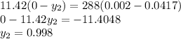 11.42(0-y_2)=288(0.002-0.0417)\\0-11.42y_2=-11.4048\\y_2=0.998