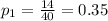 p_{1} = \frac{14}{40} = 0.35