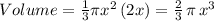 Volume=\frac{1}{3} \pi x^2\,(2x)=\frac{2}{3} \, \pi \,x^3