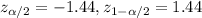 z_{\alpha/2}=-1.44, z_{1-\alpha/2}=1.44