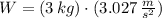 W = (3\,kg) \cdot (3.027\,\frac{m}{s^{2}} )