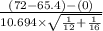 \frac{(72-65.4)-(0)}{10.694 \times \sqrt{\frac{1}{12}+\frac{1}{16}  } }