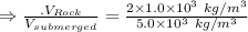 \Rightarrow \frac{.V_{Rock}}{V_{submerged}}=\frac{2\times 1.0 \times 10^3\ kg /m^3}{5.0\times 10^3 \ kg/m^3}