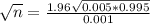 \sqrt{n} = \frac{1.96\sqrt{0.005*0.995}}{0.001}