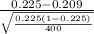 \frac{0.225-0.209}{{\sqrt{\frac{0.225(1-0.225)}{400} } } } }