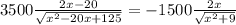 3500\frac{2x-20}{\sqrt{x^2-20x+125} } = -1500\frac{2x}{\sqrt{x^2+9} }