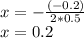 x=-\frac{(-0.2)}{2*0.5}\\x=0.2