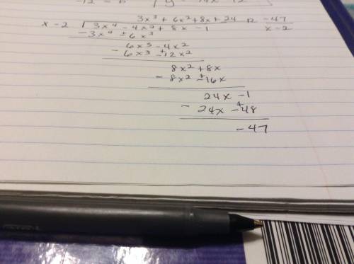 What is the quotient of (3x^4 - 4x^2 + 8x-1) ÷ (x-2)