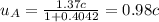 u_A=\frac{1.37c}{1+0.4042}=0.98c