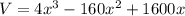 V=4x^3-160x^2+1600x