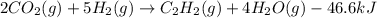 2CO_{2}(g)+5H_{2}(g)\rightarrow C_{2}H_{2}(g)+4H_{2}O(g)-46.6kJ