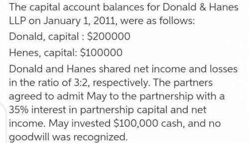 Donald and Hanes shared net income and losses in the ratio of 3:2, respectively. The partners agreed