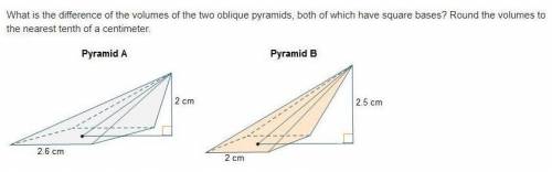 What is the difference of the volumes of the two oblique pyramids, both of which have square bases?
