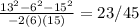 \frac{13^2-6^2-15^2}{-2(6)(15)} = 23/45