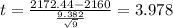 t=\frac{2172.44-2160}{\frac{9.382}{\sqrt{9}}}=3.978