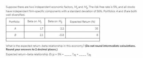 Suppose there are two independent economic factors, m1 and m2. the risk-free rate is 7%, and all sto