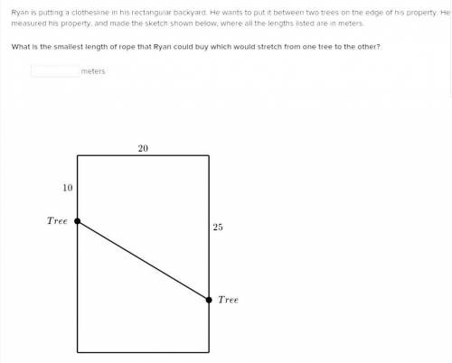 Ryan is putting a clothesline in his rectangular backyard. He wants to put it between two trees on t