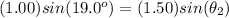 (1.00)sin(19.0^o) = (1.50)sin(\theta_2)