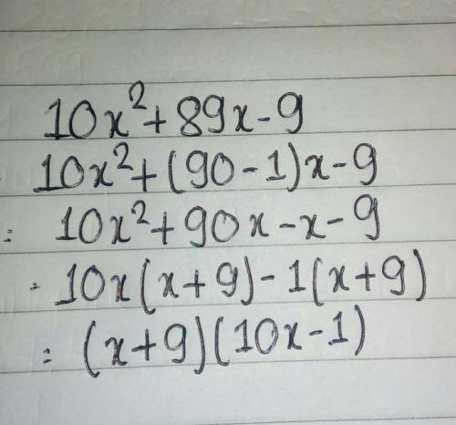 How to factor10x^2+89x-9