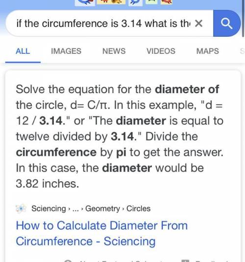 A circle has a circumference of 3.14 What is the diameter of the circle?