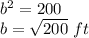 b^2=200\\b=\sqrt{200}\ ft