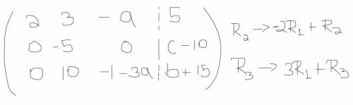 Consider the linear system 2x1 + 3x2 −ax3 = 5  4x1 + x2 −2ax3 = c  −6x1 + x2 −x3 = b  (a) For what v