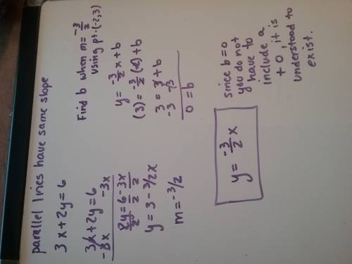 Write an equation in slope intercept form for the line that passes through (-2,3) and is parallel to