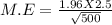 M.E = \frac{1.96 X 2.5}{\sqrt{500} }