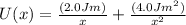 U(x) = \frac{(2.0 Jm)}{x}+ \frac{(4.0 Jm^2)}{x^2}