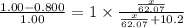 \frac{1.00-0.800}{1.00}=1\times \frac{\frac{x}{62.07}}{\frac{x}{62.07}+10.2}