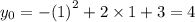 y_0 =  -  {(1)}^{2}  + 2 \times 1 + 3 = 4