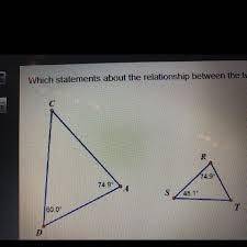 Which statements about the relationship between the two triangles below are true? Check all that app