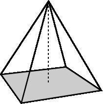 The square pyramid shown below has a base with sides of 121212 units. The vertical height of the pyr