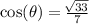 \cos(\theta) = \frac{\sqrt[]{33}}{7}