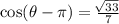 \cos(\theta-\pi)=\frac{\sqrt[]{33}}{7}