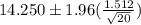 14.250 \pm 1.96 (\frac{1.512}{\sqrt{20} })