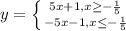 y=\left \{ {{5x+1, x\geq -\frac15 \atop {-5x-1, x\leq -\frac15}} \right.