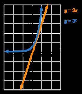 Based on the graphs, the exponential function appears to grow the linear function.