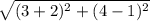\sqrt{(3+2)^2+(4-1)^2}